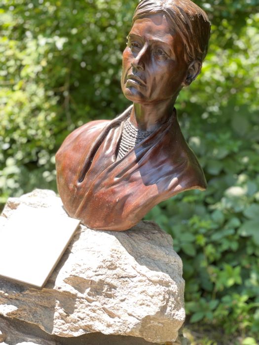 Agatha Biddle Bust outside.